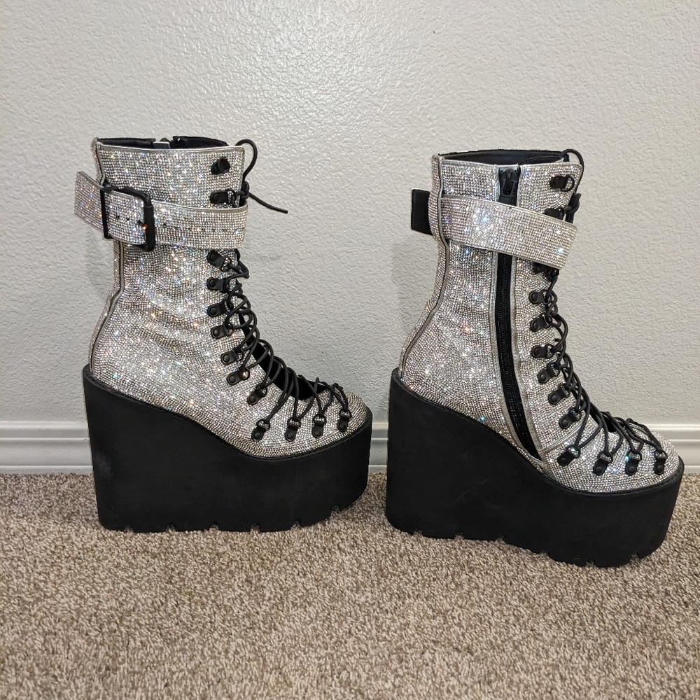 SOLD!!  Club Exx crystal rhinestone platform boots size 10